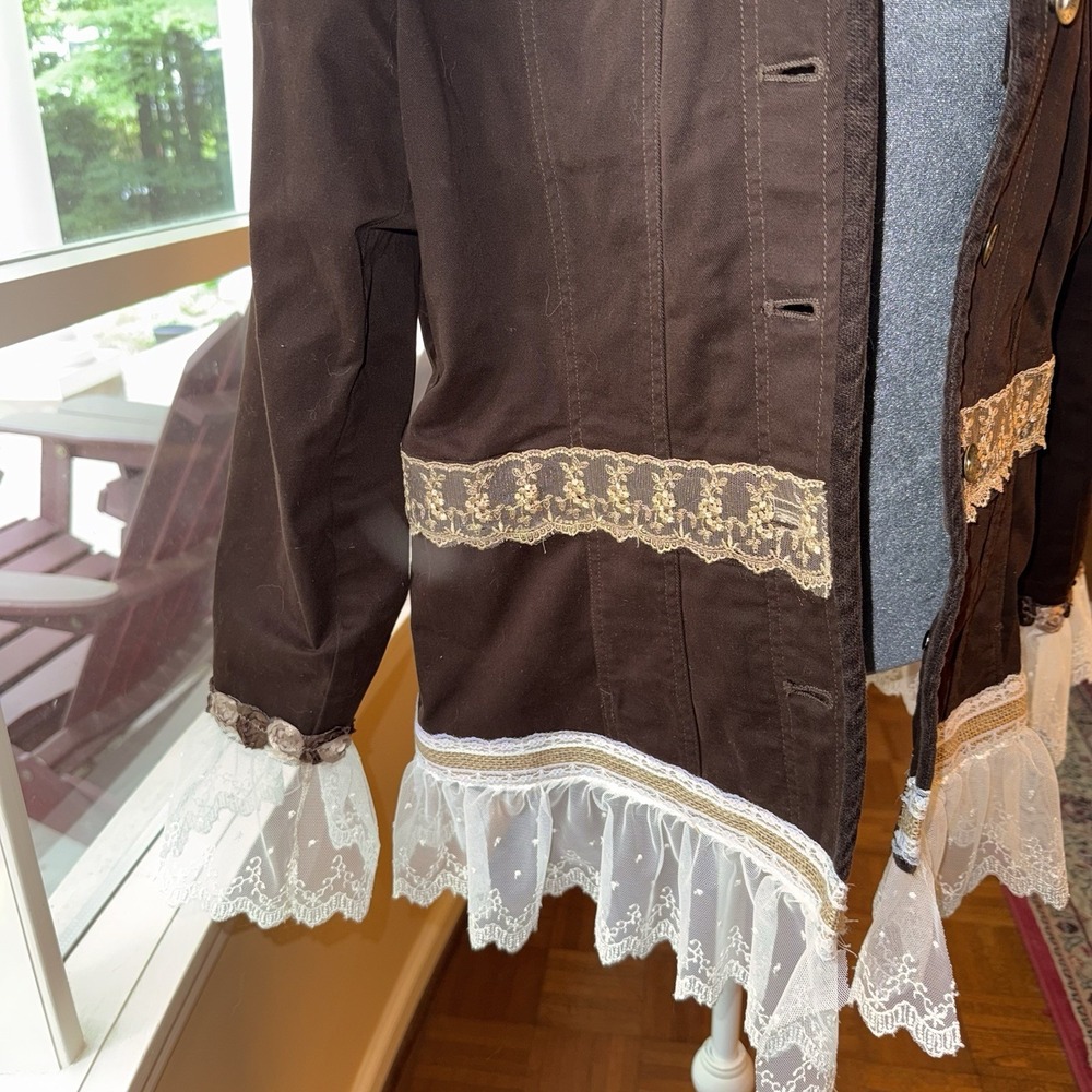 OOAK Upcycled Jones New York Brown Jacket w/ Lace Art Wear Statement Coat Sz XL